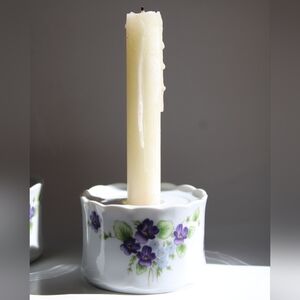 Pair Of Porcelain Candle Holders with Purple Violet Design